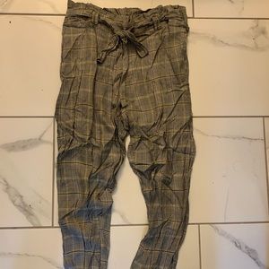 Plaid high waist tie pants